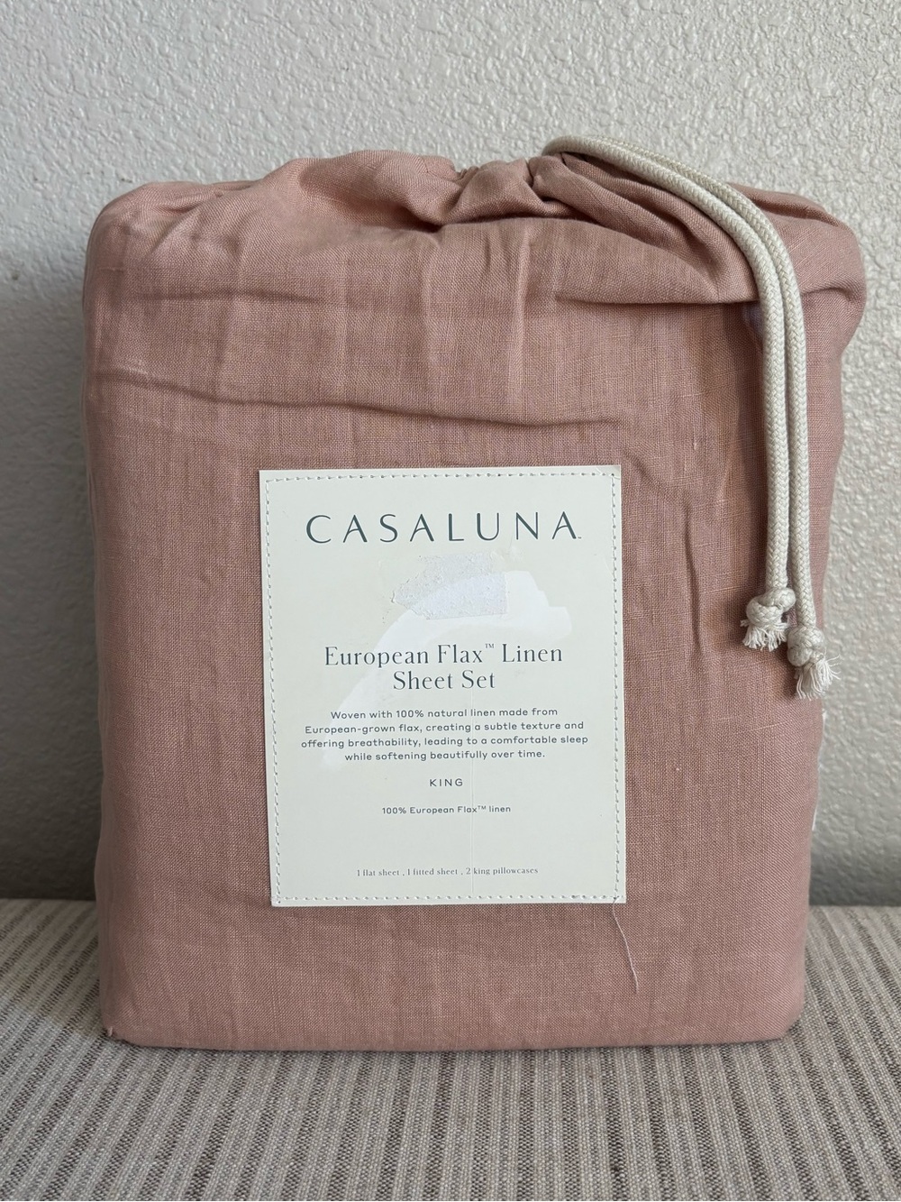 NWT King 100% Linen Sheet Set Light Adobe Clay - Casaluna